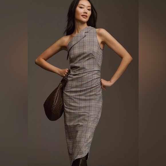 NWT Anthropologie Maeve One-Shoulder Asymmetrical Slim Midi Dress